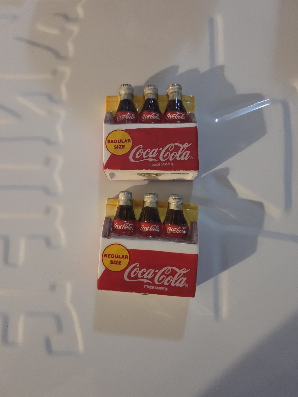 Coca Cola Red & Yellow Mini Six-Pack Salt And Pepper Shakers 1996